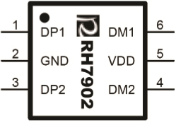 RH7902 雙路USB充電兼容識(shí)別IC,USB兼容,USB兼容充電,USB充電兼容,USB識(shí)別,USB兼容識(shí)別,封裝示意圖